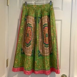 Bohemian Baroque Multicolor Resortwear Coastal Cowgirl Pleated Satin Skirt M